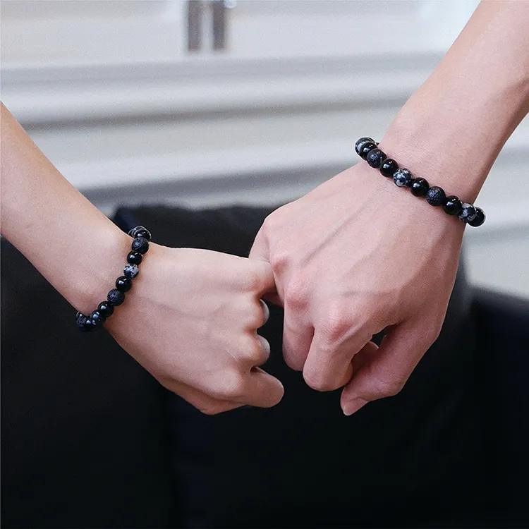 CIROCCO Volcanic Stone Snowflake Obsidian Bracelets Unisex-6