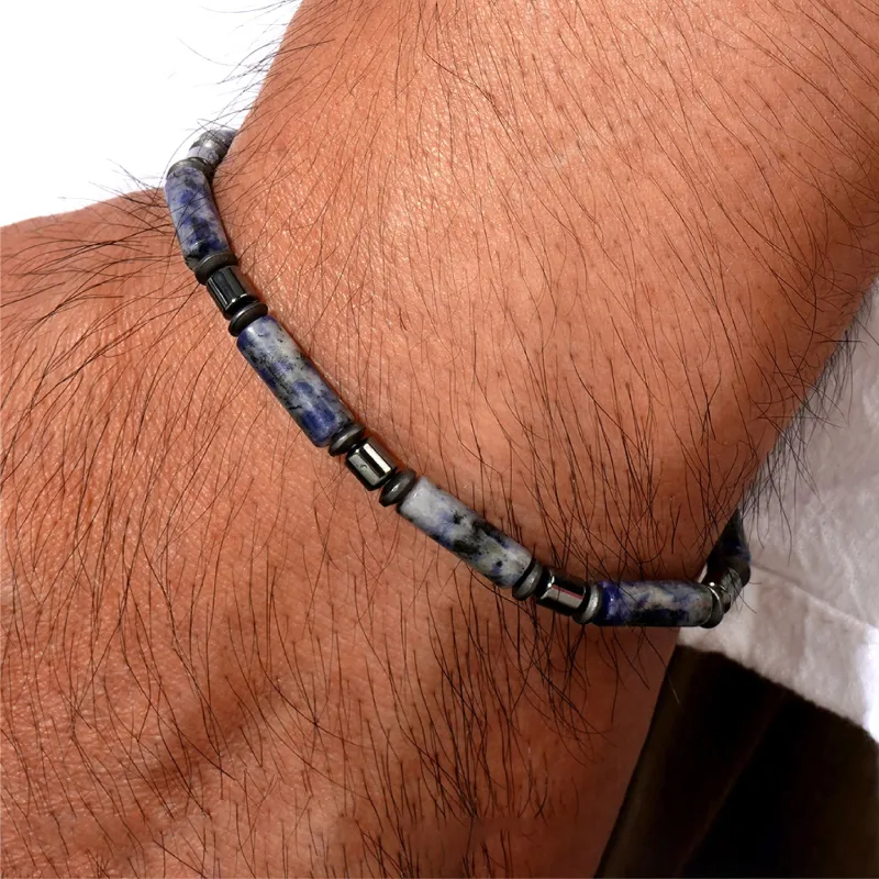 CIROCCO Stainless Steel, Hematite, Artificial Blue Lapis Lazuli Bracelets Men's-2