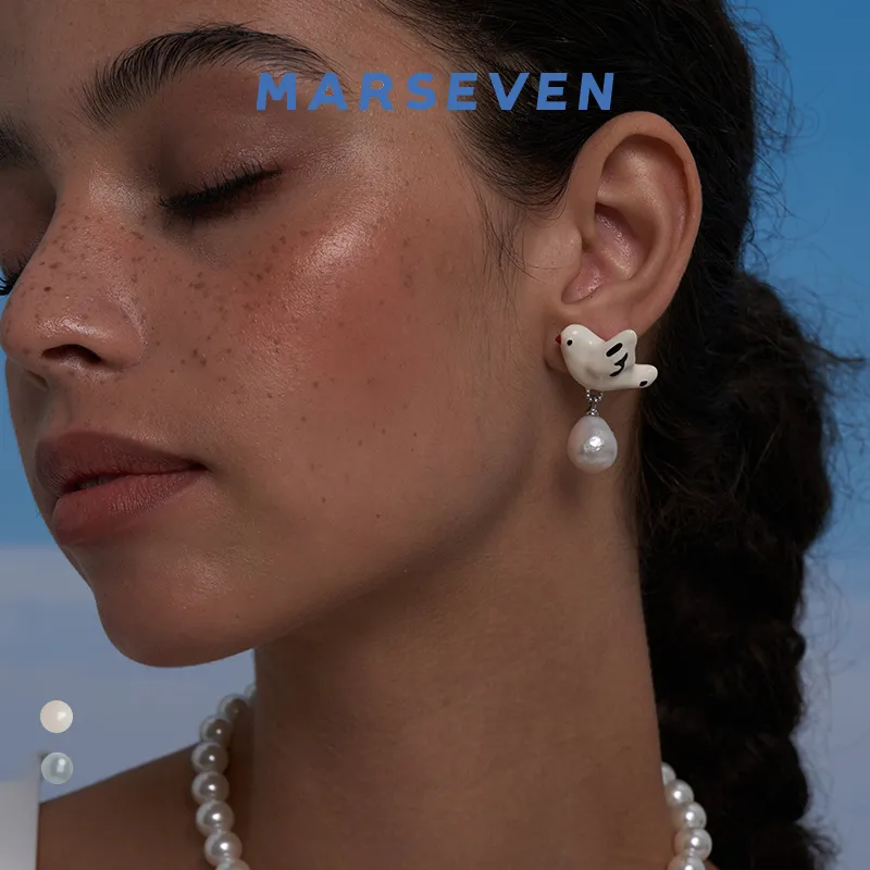 MARSEVEN 18K White Gold Plated Copper Outer With Enamel Painting Earrings Women's-1