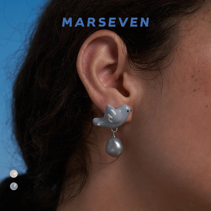 MARSEVEN 18K White Gold Plated Copper Outer With Enamel Painting Earrings Women's-4