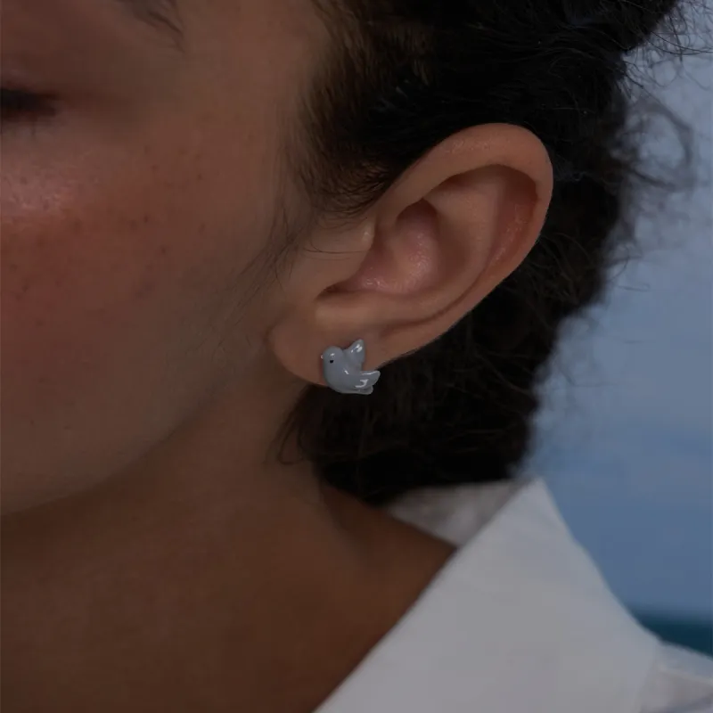 MARSEVEN Enamel Stud Earrings Women's Gray White-3