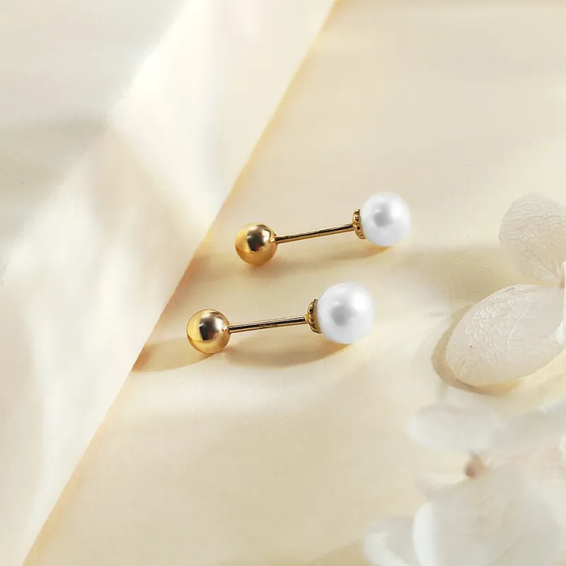 WANBAOYUANZHUBAO 18K Gold Stud Earrings Women's-2