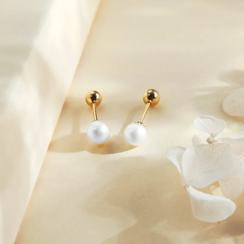 WANBAOYUANZHUBAO 18K Gold Stud Earrings Women's-4