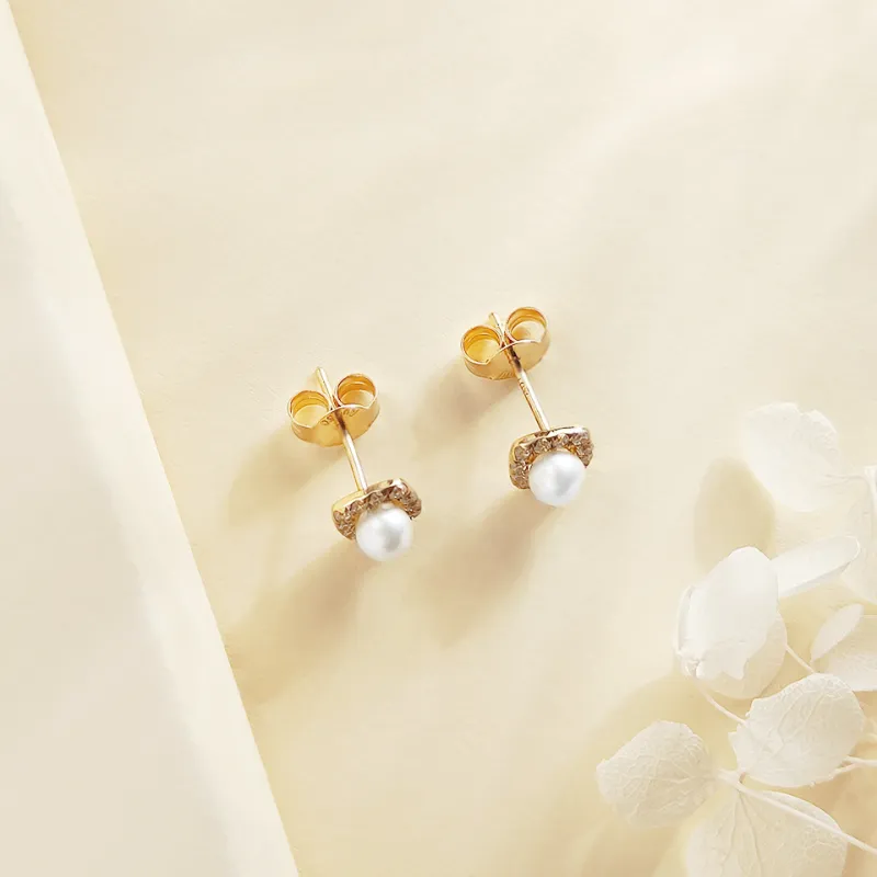 WANBAOYUANZHUBAO 18K Gold Stud Earrings Women's-3