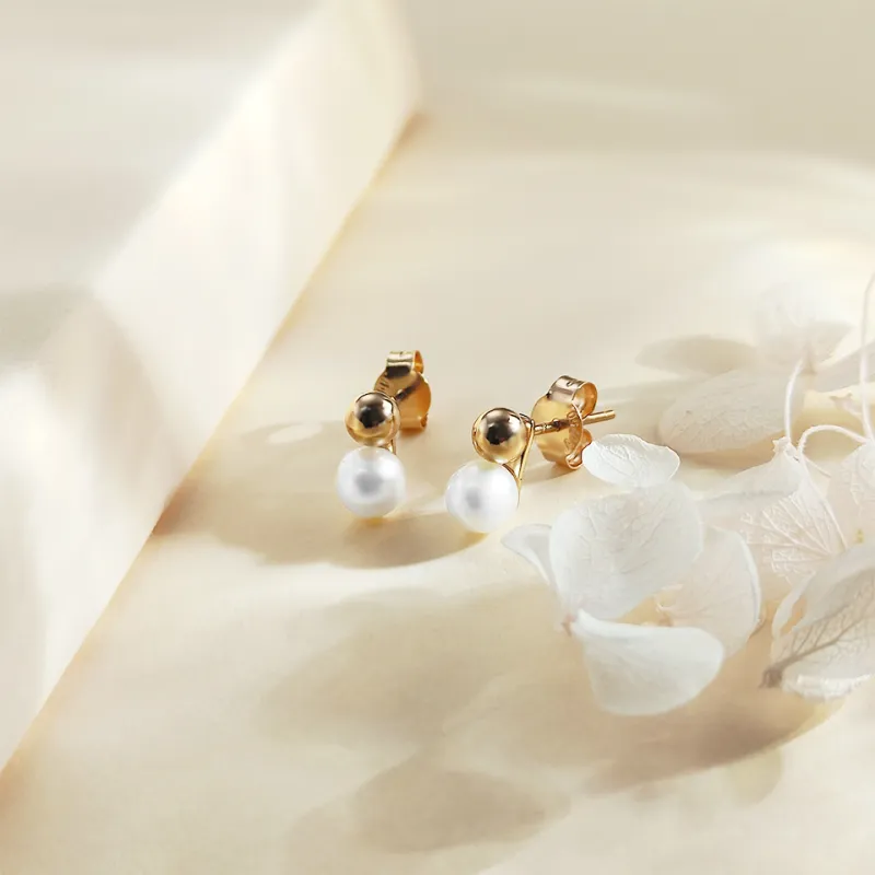 WANBAOYUANZHUBAO 18K Gold Stud Earrings Women's-4