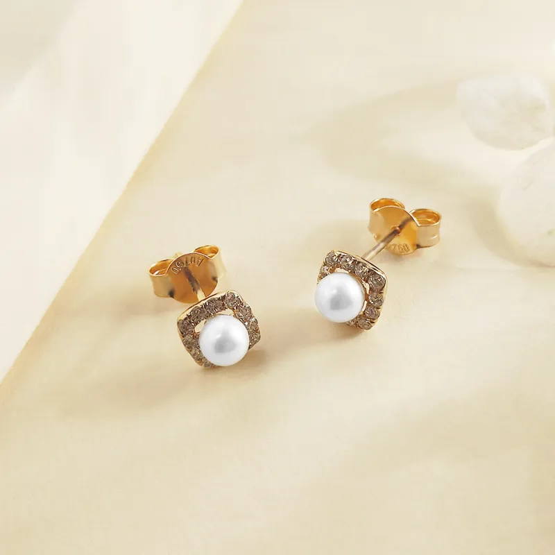 WANBAOYUANZHUBAO 18K Gold Stud Earrings Women's-2
