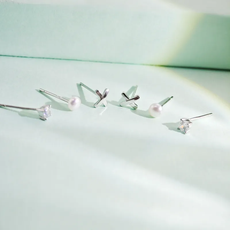 WANBAOYUANZHUBAO Silver 925 Stud Earrings Women's-1
