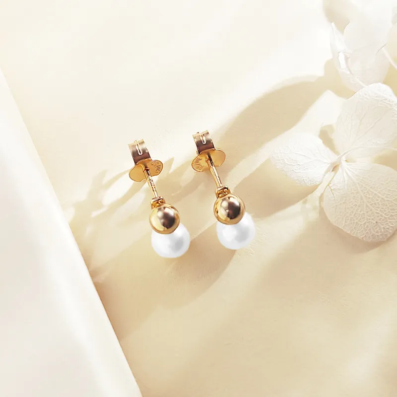 WANBAOYUANZHUBAO 18K Gold Stud Earrings Women's-2