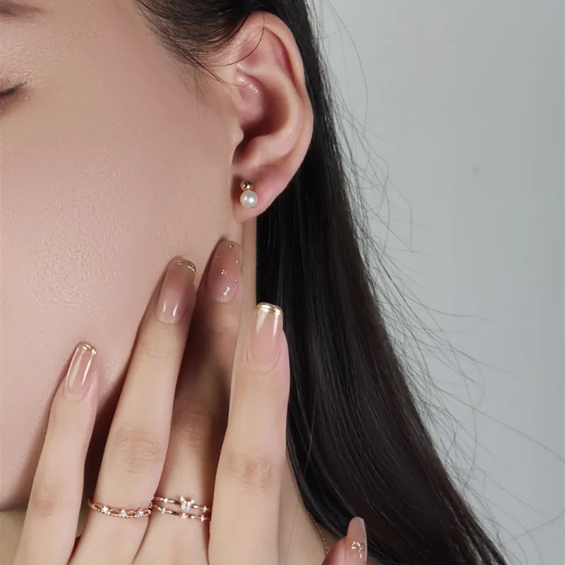 WANBAOYUANZHUBAO 18K Gold Stud Earrings Women's-3
