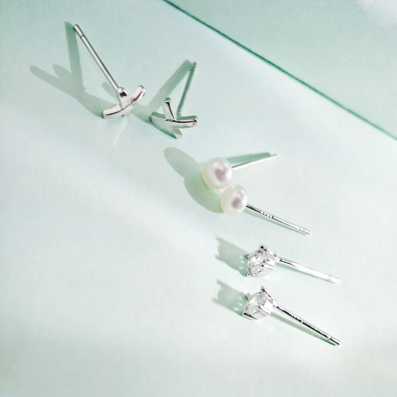 WANBAOYUANZHUBAO Silver 925 Stud Earrings Women's-4