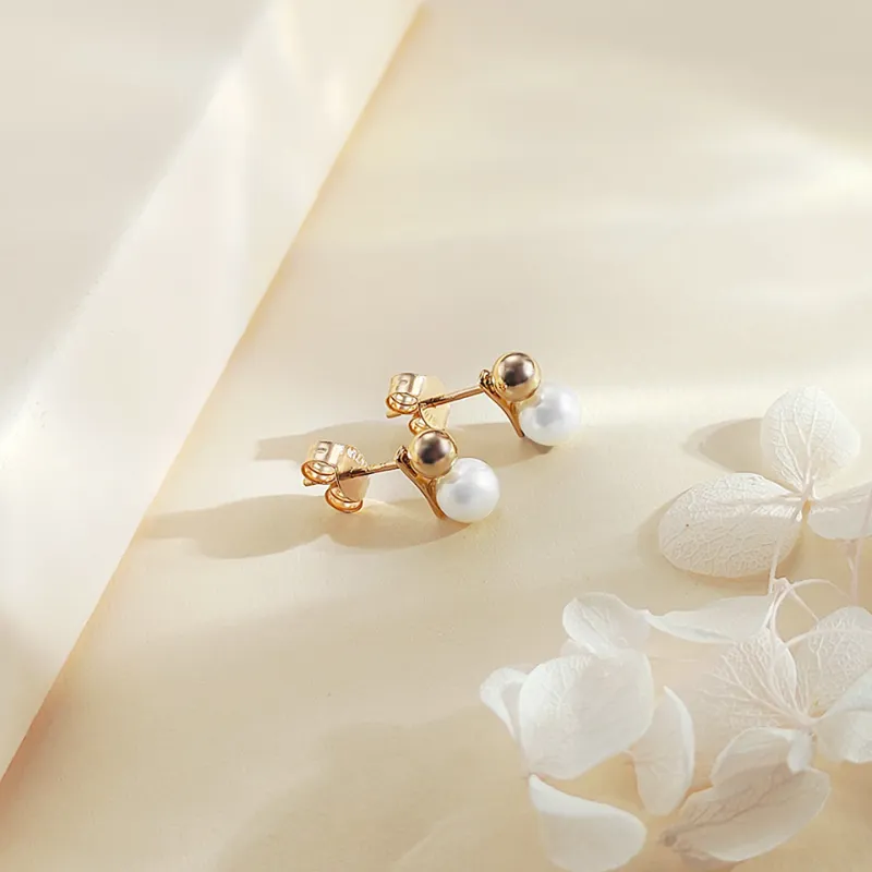 WANBAOYUANZHUBAO 18K Gold Stud Earrings Women's-1