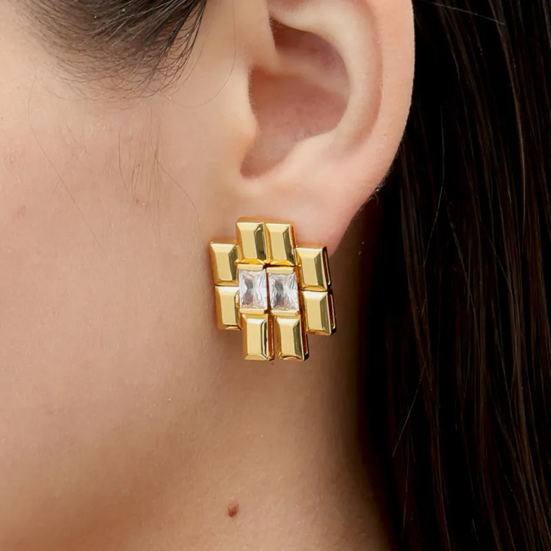 RSNY Gold Plated Copper Stud Earrings Women's-3