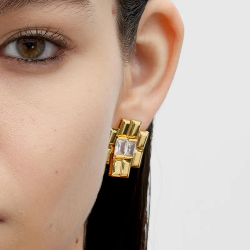 RSNY Gold Plated Copper Stud Earrings Women's-2