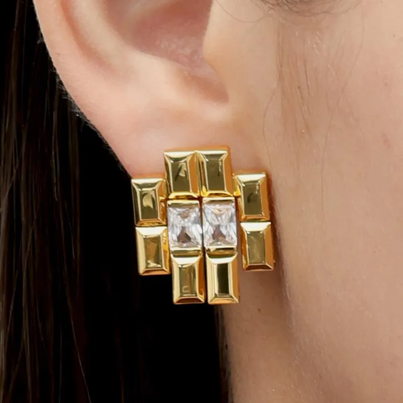 RSNY Gold Plated Copper Stud Earrings Women's-1