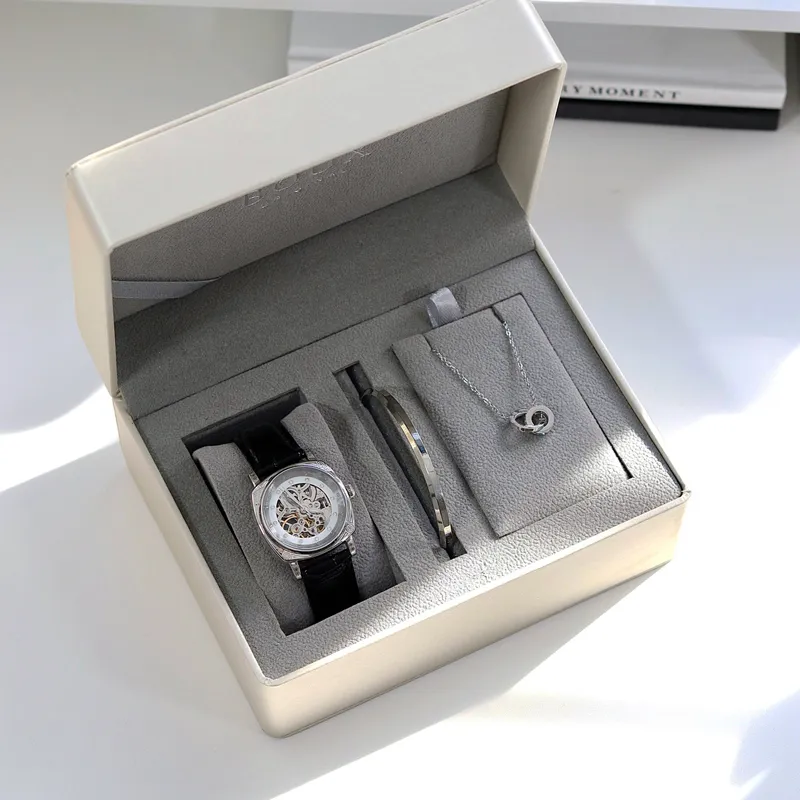 BOUX Totem Collection Automatic Mechanical Movement Genuine Leather Strap Watch Women's Watch Cut Out Dial-7