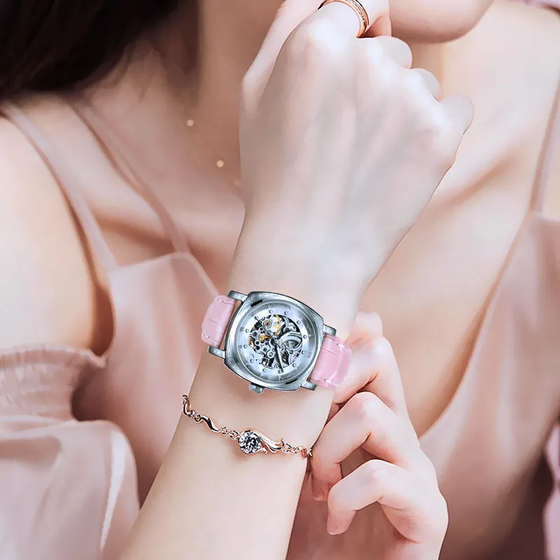 BOUX Totem Collection Automatic Mechanical Movement Genuine Leather Strap Watch Women's Watch Cut Out Dial-10