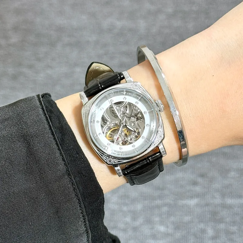 BOUX Totem Collection Automatic Mechanical Movement Genuine Leather Strap Watch Women's Watch Cut Out Dial-8
