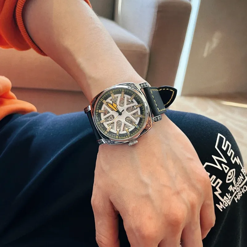 BOUX Brogues Cut Out Collection Automatic Mechanical Movement Watch Men's Watches Cut Out Dial-3