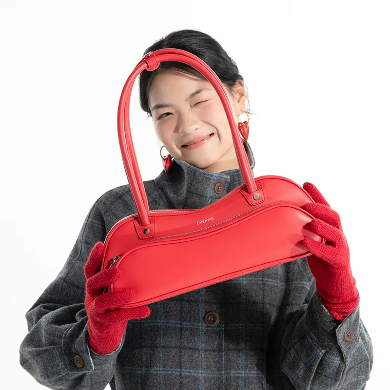 Omentar Cow Leather Shoulder Bag Women's Red-1