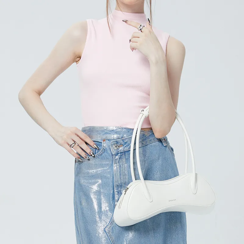 Omentar Cow Leather Controller Baguette Bag One Shoulder Handbag Medium Size Women's Zijiang Black/White-4