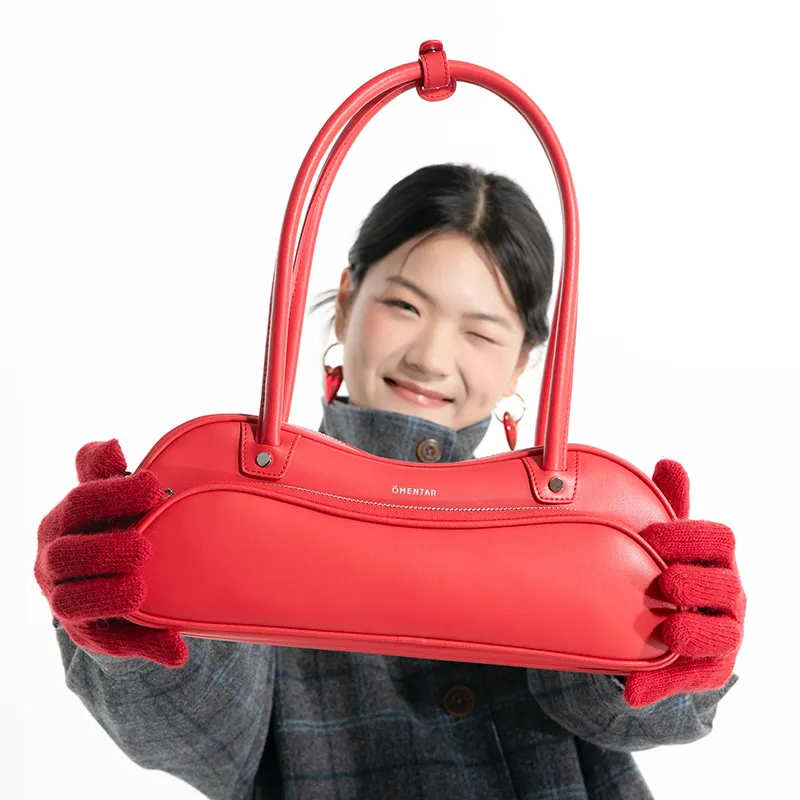 Omentar Cow Leather Shoulder Bag Women's Red-3