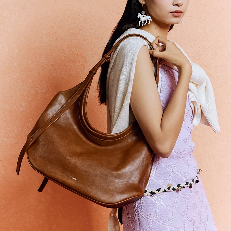 Omentar Cow Leather Wooden Horse Bag Crossbody Handbag Shoulder Bag Small Size Women's Black/Brown-1