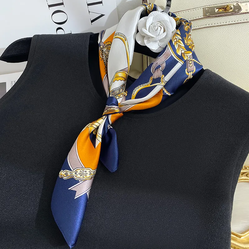 MITHAOL KUSC 100% Mulberry Silk Silk Scarves Women's Elegance Blue-5