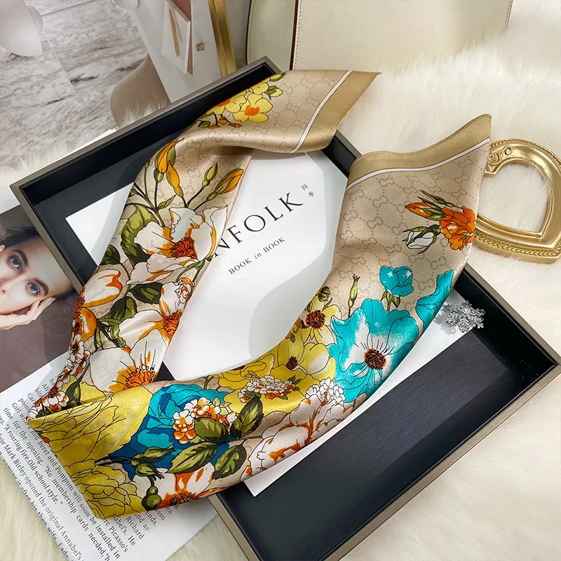 MITHAOL KUSC 100% Mulberry Silk Silk Scarves Women's Luxury Gold-6