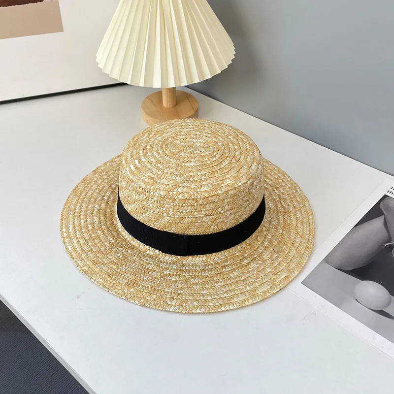 MITHAOL KUSC Straw Woven Flat Top Hat Women's-5