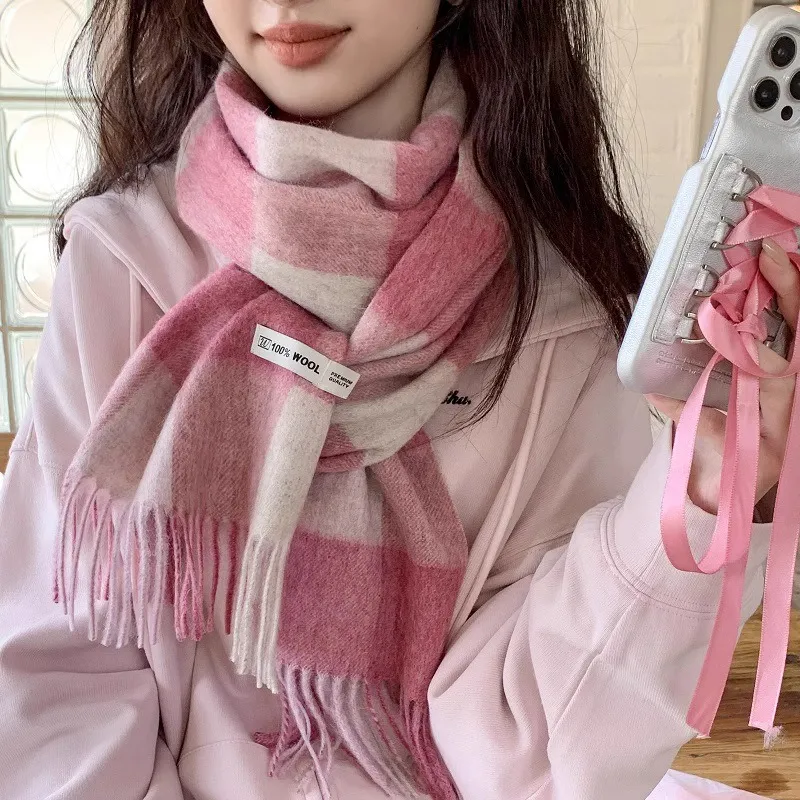 MITHAOL KUSC 100% Sheep Wool Knit Scarves Women's Khaki-4