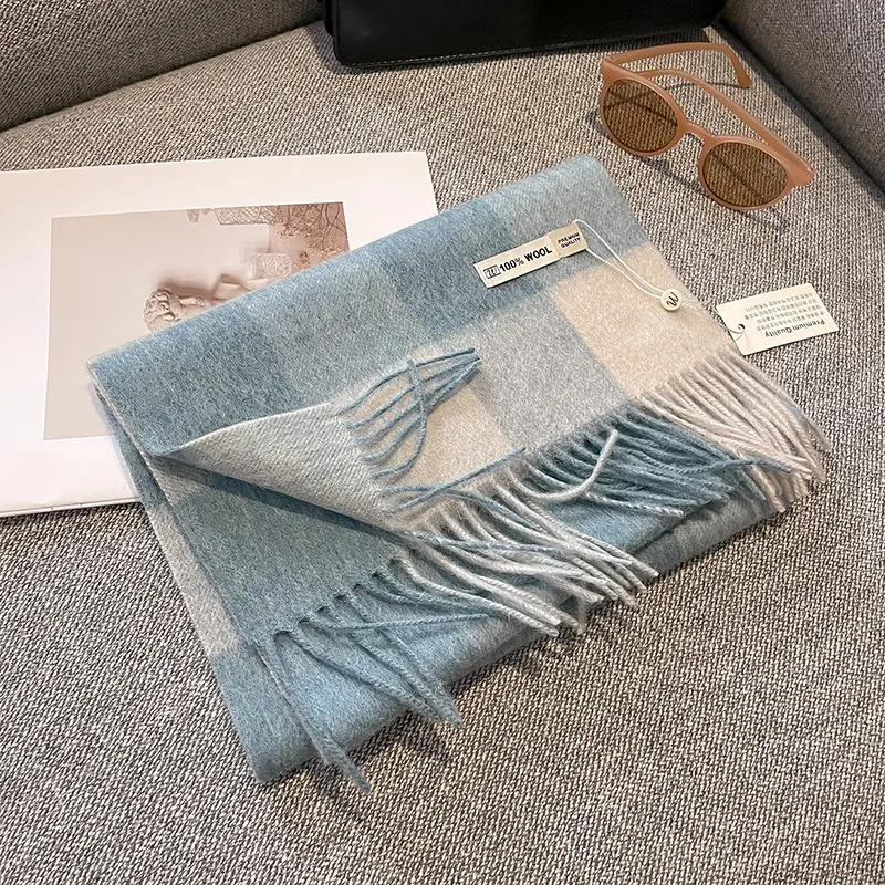 MITHAOL KUSC 100% Sheep Wool Knit Scarves Women's Khaki-7