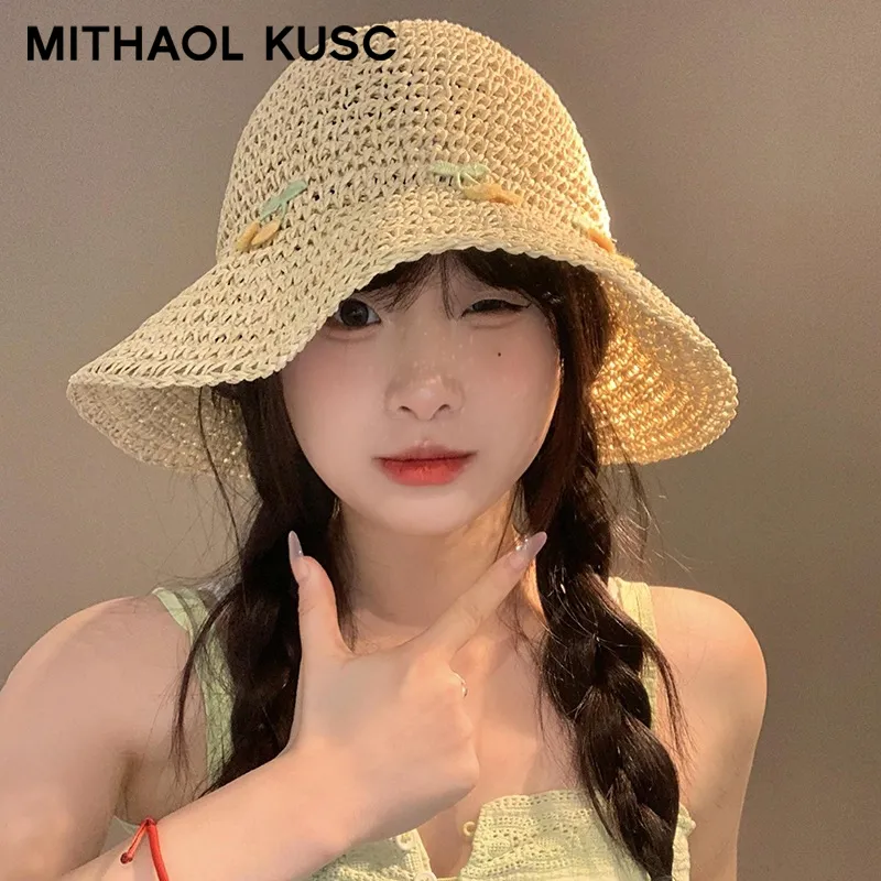 MITHAOL KUSC Straw Woven Sun Protection Hats Women's-4
