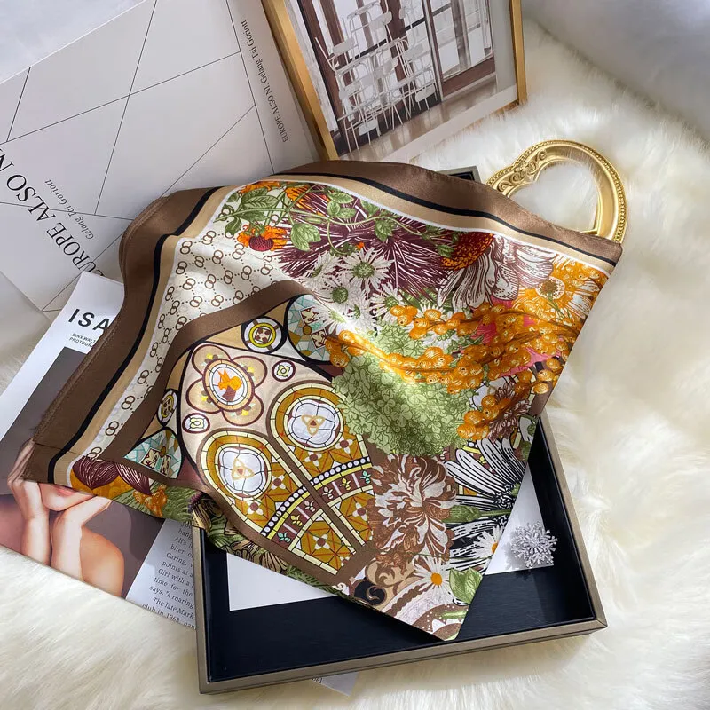 MITHAOL KUSC 100% Mulberry Silk Silk Scarves Women's Floral Realm-3