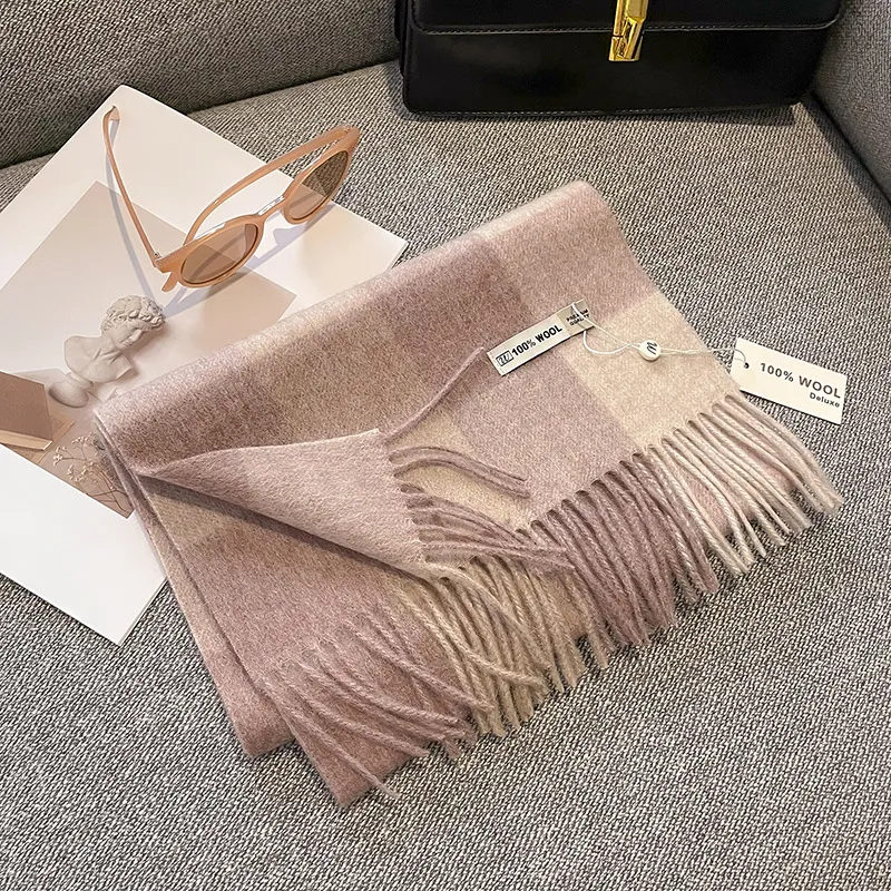 MITHAOL KUSC 100% Sheep Wool Knit Scarves Women's Khaki-1