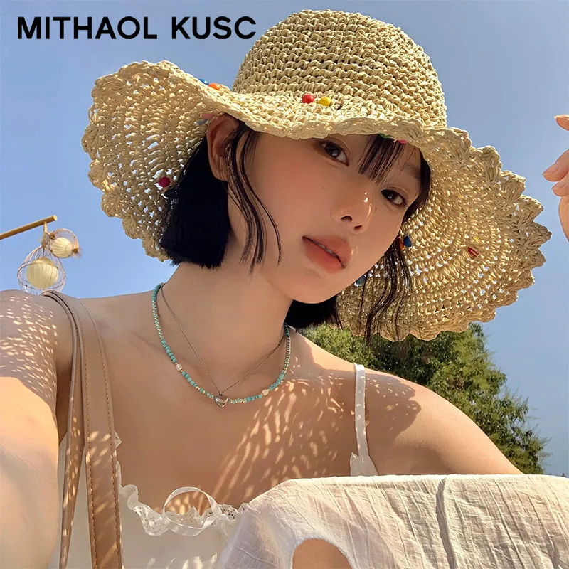 MITHAOL KUSC Straw Woven Sun Protection Hats Women's-3