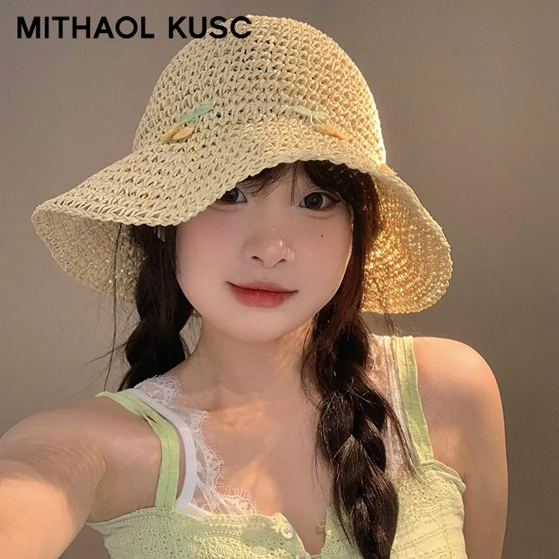 MITHAOL KUSC Straw Woven Sun Protection Hats Women's-5