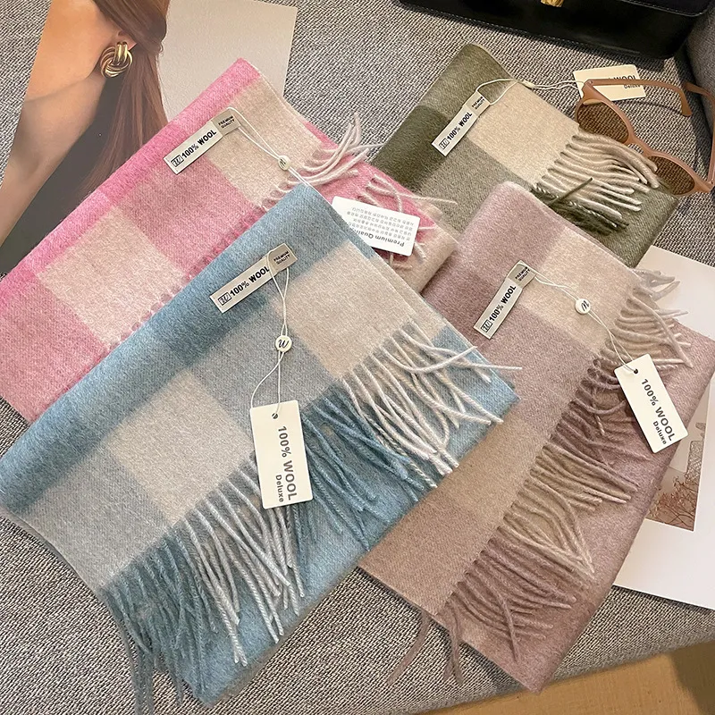 MITHAOL KUSC 100% Sheep Wool Knit Scarves Women's Khaki-2