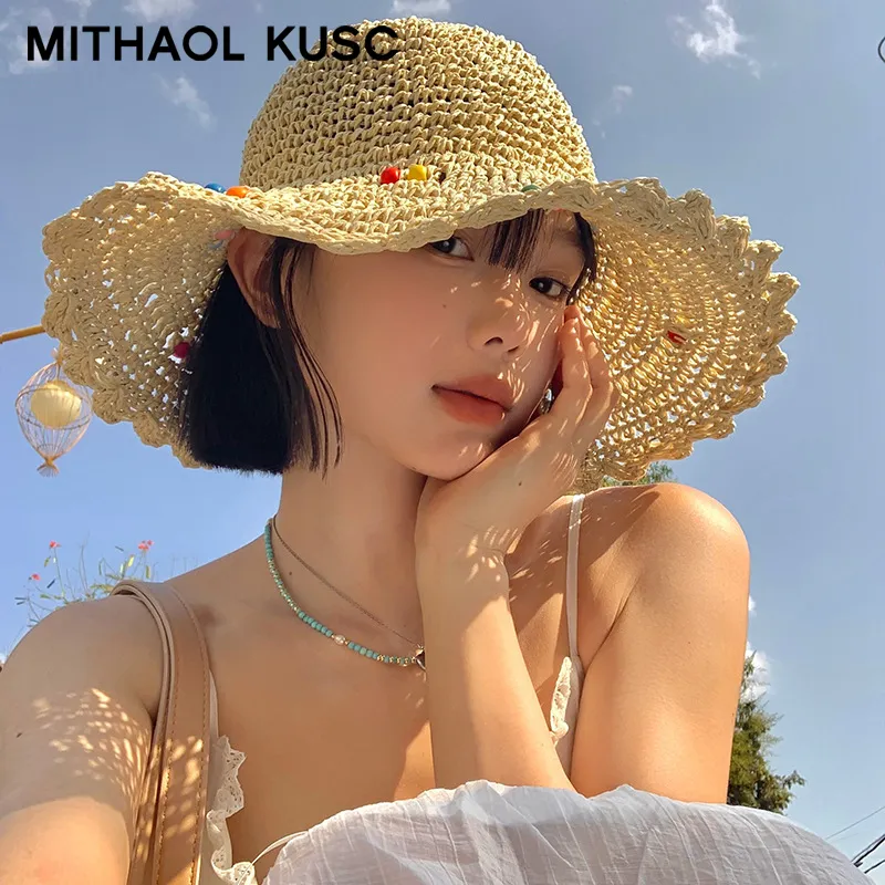 MITHAOL KUSC Straw Woven Sun Protection Hats Women's-2