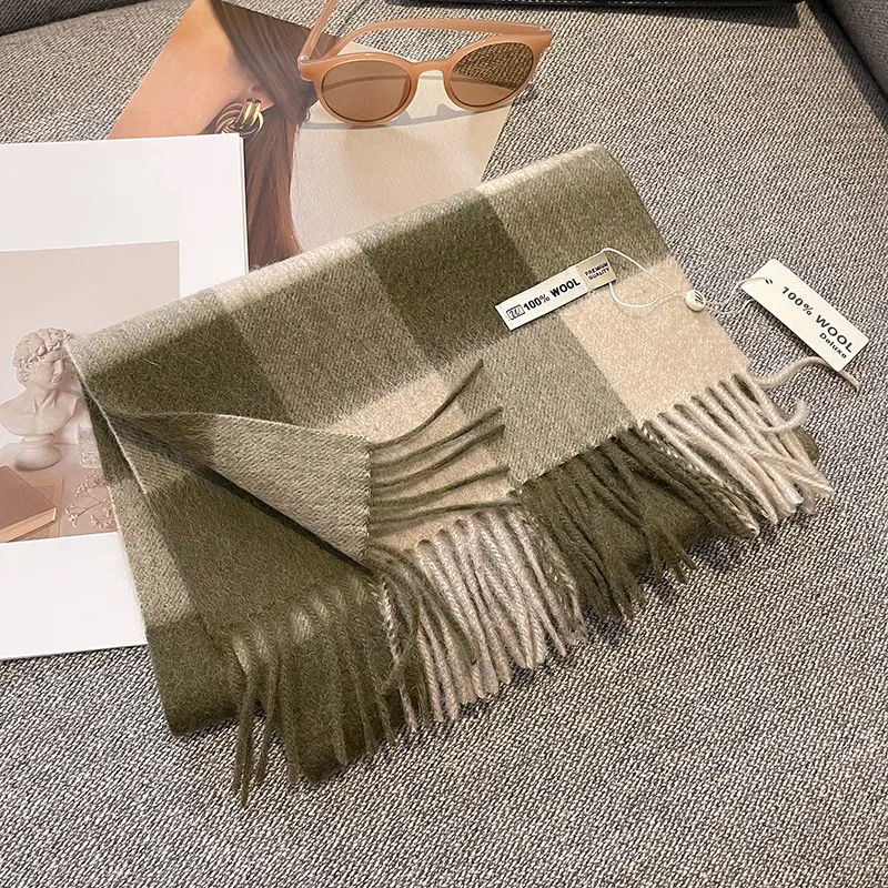 MITHAOL KUSC 100% Sheep Wool Knit Scarves Women's Khaki-11