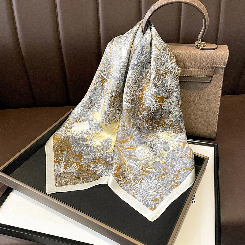 MITHAOL KUSC 100% Mulberry Silk Scarves Women's Gold Jungle-5