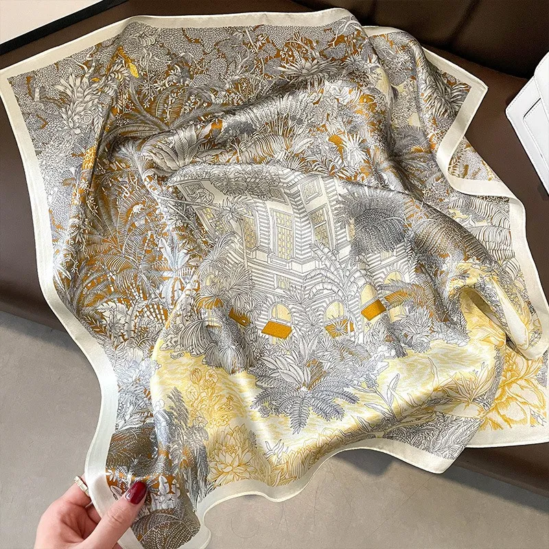 MITHAOL KUSC 100% Mulberry Silk Scarves Women's Gold Jungle-6