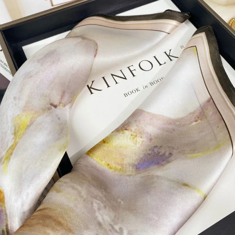 MITHAOL KUSC 100% Mulberry Silk Silk Scarves Women's Gilded Elegant Purple-5
