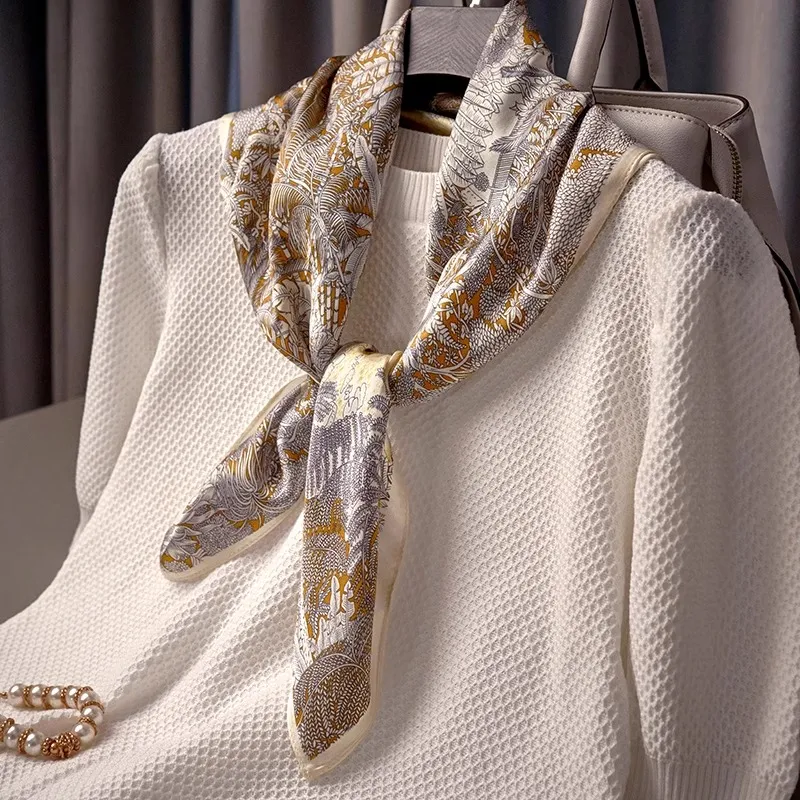 MITHAOL KUSC 100% Mulberry Silk Scarves Women's Gold Jungle-3