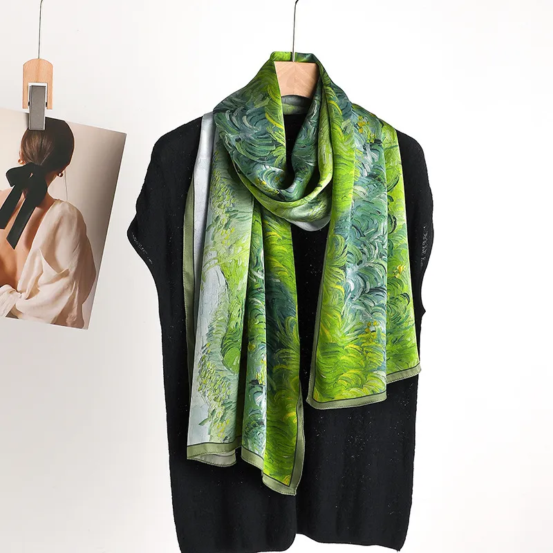 MITHAOL KUSC 100% Mulberry Silk Silk Scarves Women's Lush Green-1