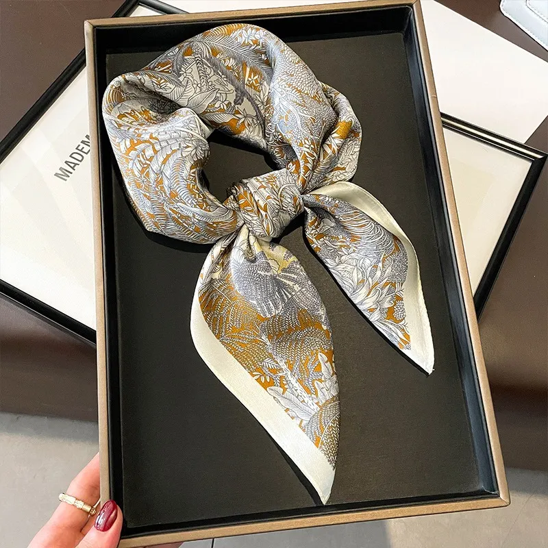 MITHAOL KUSC 100% Mulberry Silk Scarves Women's Gold Jungle-2