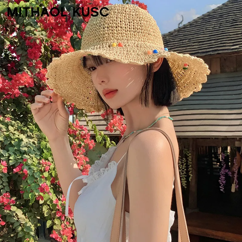 MITHAOL KUSC Straw Woven Sun Protection Hats Women's-4