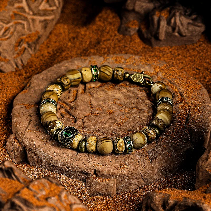 Cuud Wood Grain Stone Bracelets Men's-2