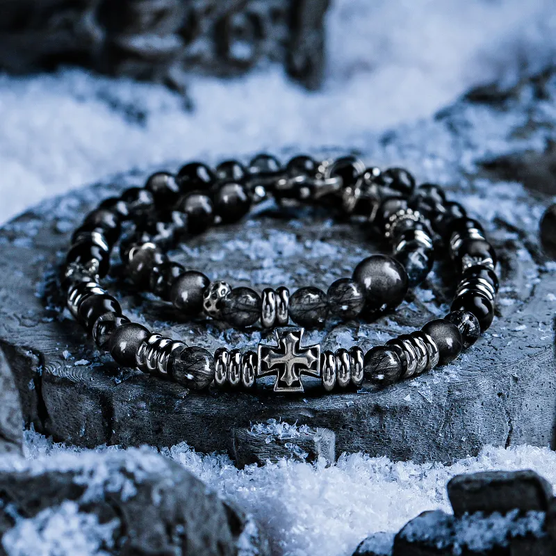 Cuud Natural Obsidian Bracelets Men's-1