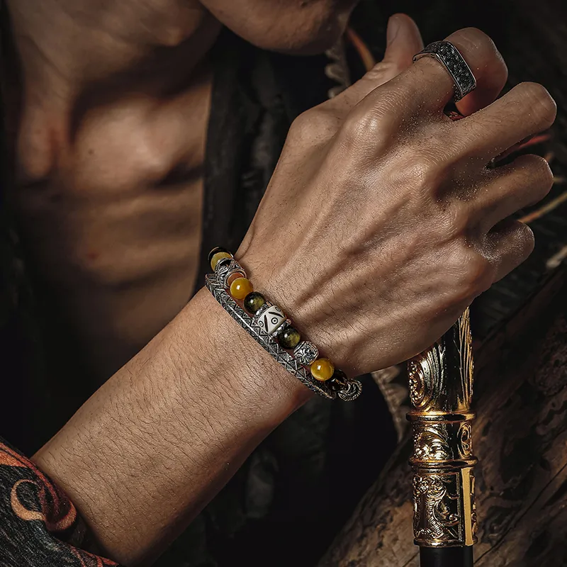 Cuud Tiger's Eye Stone Jade Bracelets Men's-1