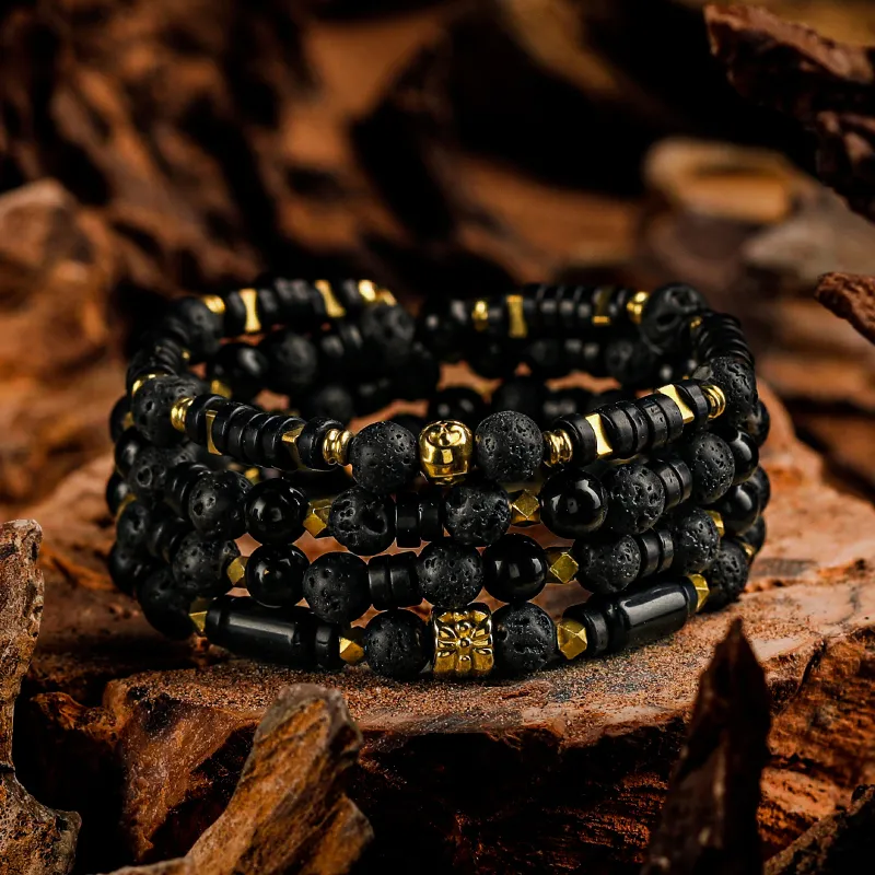 Cuud Natural Obsidian Bracelets Men's-1